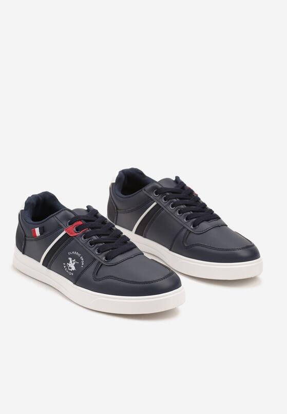 Niebieskie Płaskie Buty Sportowe Sneakersy Ozdobione Paskami ze Sznurowaniem Mlilora 2