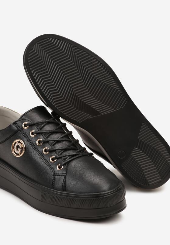Czarne Sneakersy ze Skóry na Grubej Podeszwie Ozdobione Metaliczną Aplikacją Caelumia 6