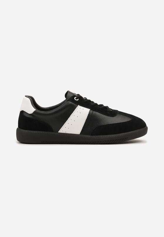 Czarno-Białe Skórzane Płaskie Sneakersy Wykończone Przeszyciami Milonara 4