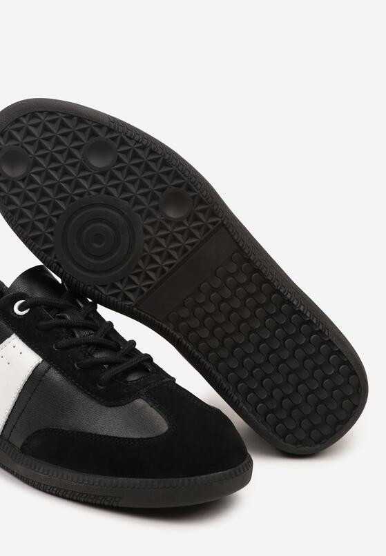Czarno-Białe Skórzane Płaskie Sneakersy Wykończone Przeszyciami Milonara 6