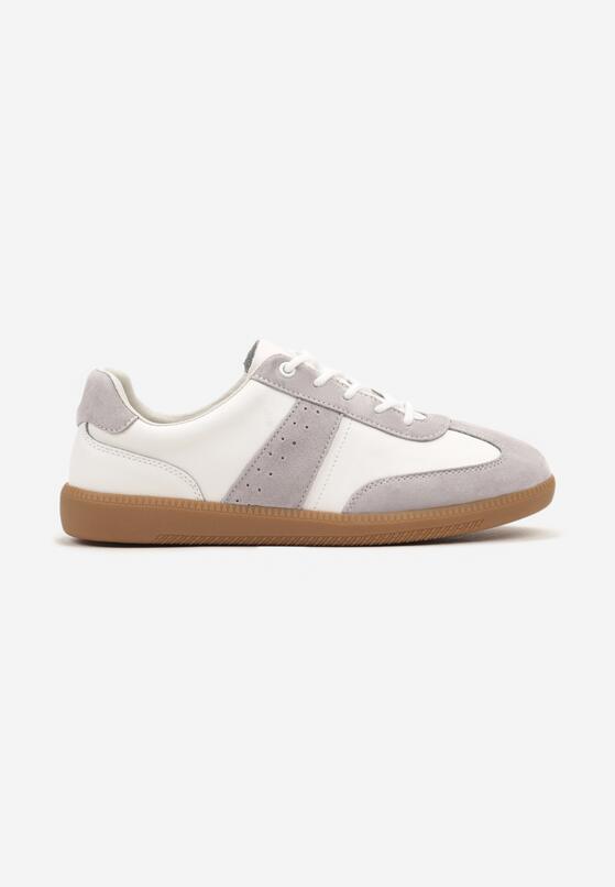 Biało-Szare Skórzane Płaskie Sneakersy Wykończone Przeszyciami Milonara 4
