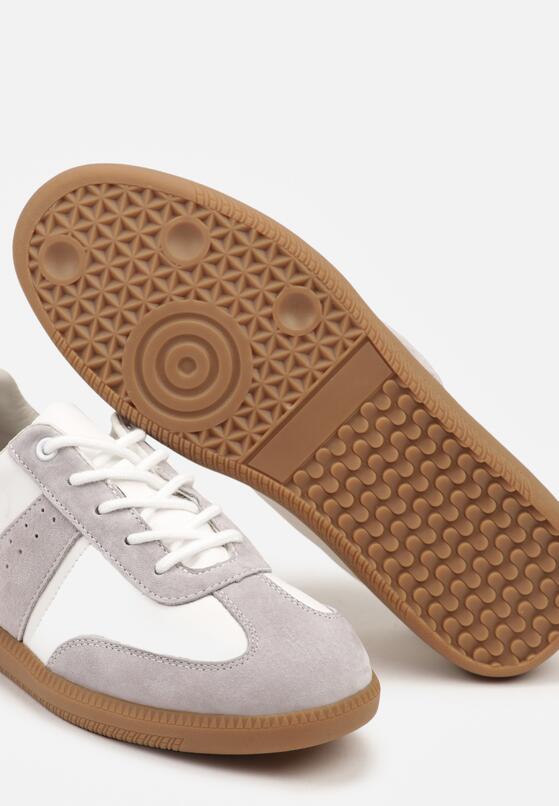 Biało-Szare Skórzane Płaskie Sneakersy Wykończone Przeszyciami Milonara 6
