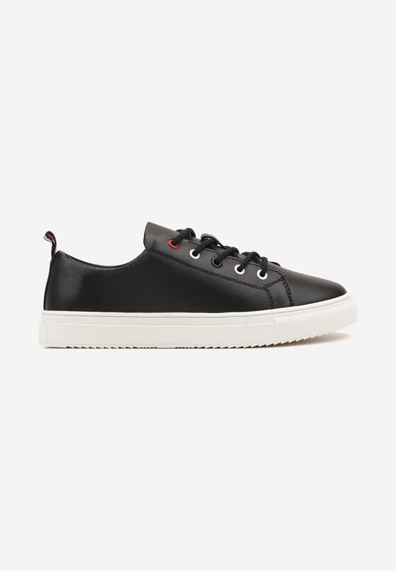 Czarne Skórzane Sznurowane Sneakersy na Płaskiej Podeszwie Miloria 4