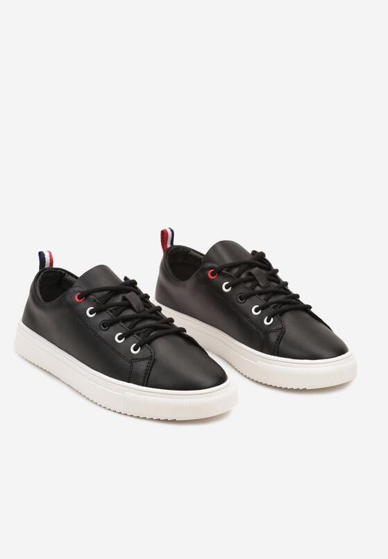 Czarne Skórzane Sznurowane Sneakersy na Płaskiej Podeszwie Miloria 5