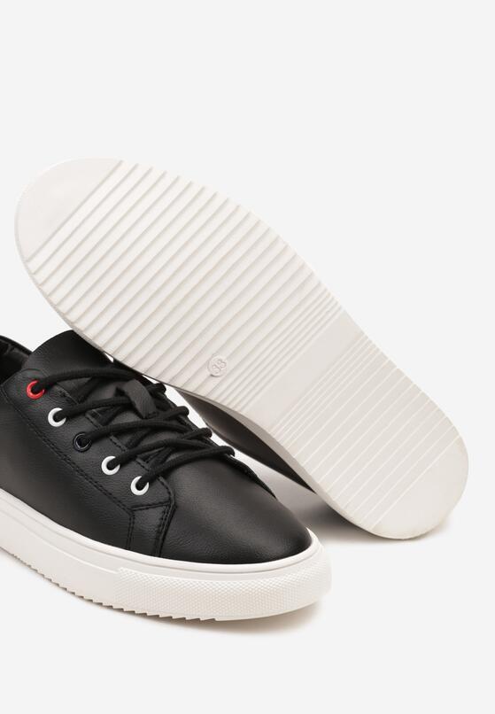 Czarne Skórzane Sznurowane Sneakersy na Płaskiej Podeszwie Miloria 6