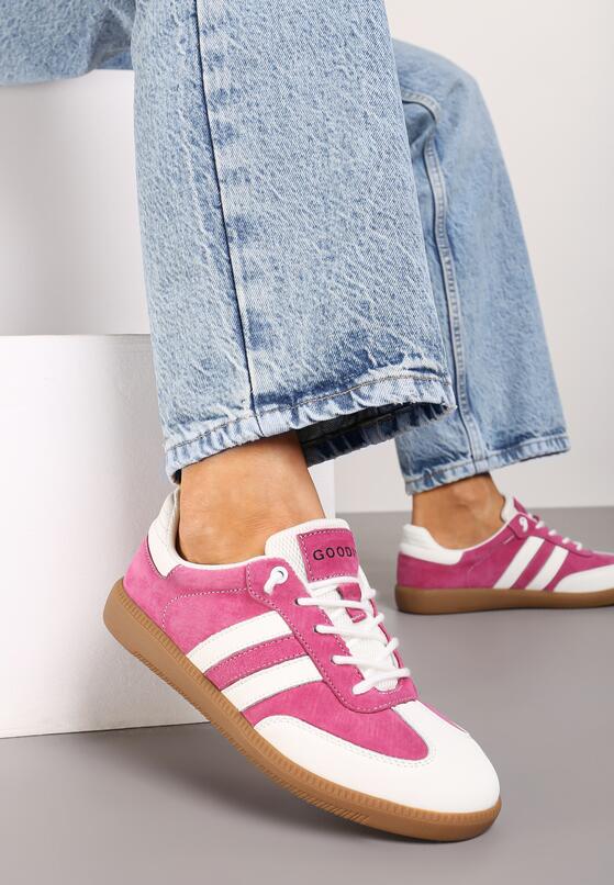 Fuksjowe Płaskie Skórzane Sneakersy Ozdobione Paskami Navilen 2