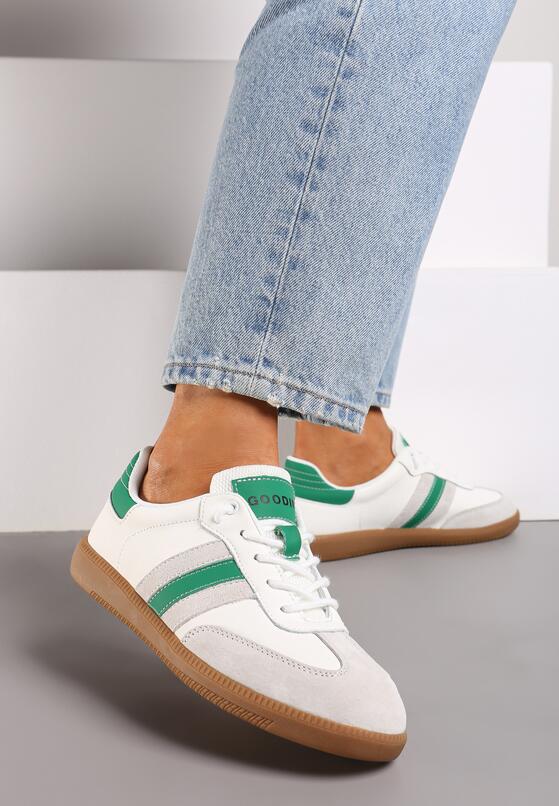 Biało-Zielone Płaskie Skórzane Sneakersy Ozdobione Paskami Navilen 2
