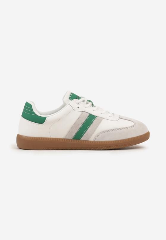 Biało-Zielone Płaskie Skórzane Sneakersy Ozdobione Paskami Navilen 4