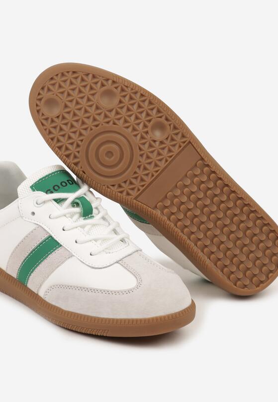 Biało-Zielone Płaskie Skórzane Sneakersy Ozdobione Paskami Navilen 6