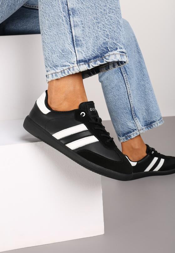 Czarne Płaskie Skórzane Sneakersy Ozdobione Paskami Navilen 3