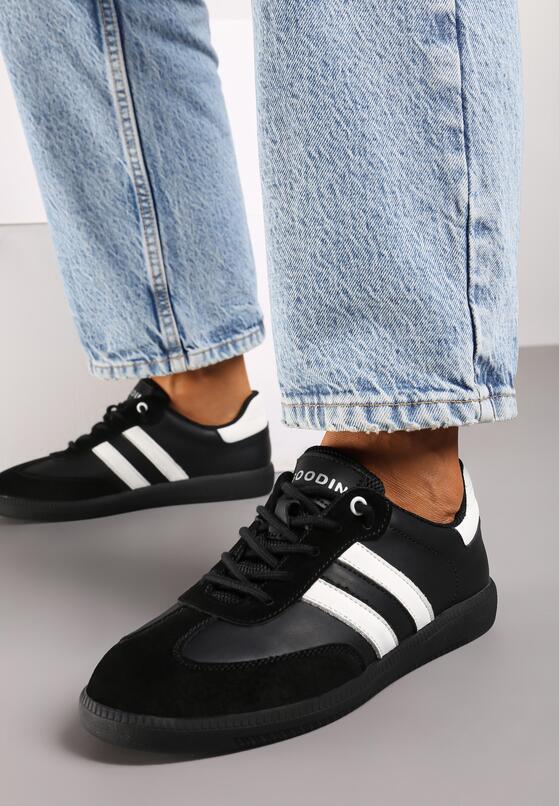 Czarne Płaskie Skórzane Sneakersy Ozdobione Paskami Navilen 1