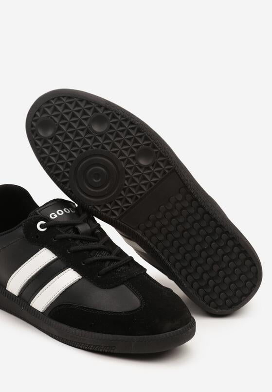 Czarne Płaskie Skórzane Sneakersy Ozdobione Paskami Navilen 6