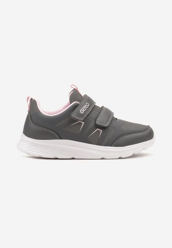 Szare Płaskie Buty Sportowe Sneakersy Zapinane na Rzepy z Geometrycznym Wzorem Elinari 1