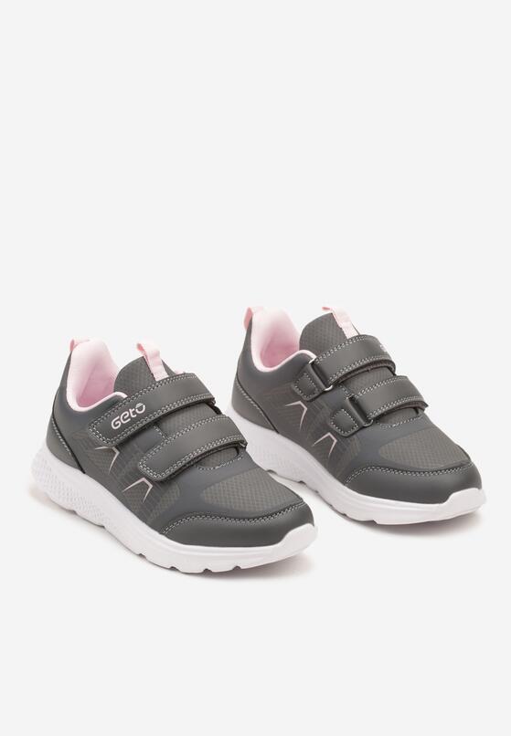 Szare Płaskie Buty Sportowe Sneakersy Zapinane na Rzepy z Geometrycznym Wzorem Elinari 2