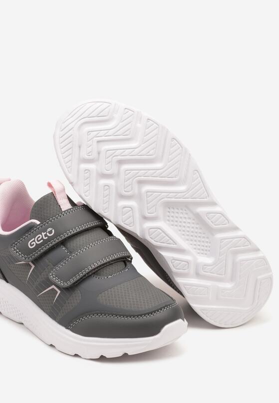 Szare Płaskie Buty Sportowe Sneakersy Zapinane na Rzepy z Geometrycznym Wzorem Elinari 3