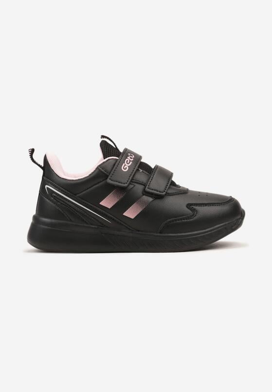 Czarno-Różowe Buty Sportowe Sneakersy na Płaskiej Podeszwie Ozdobione Paskami Naviora 1