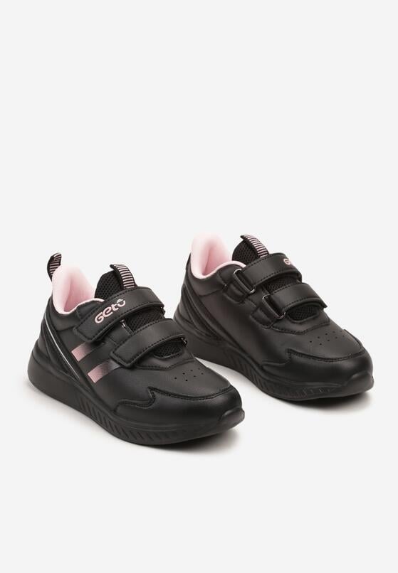 Czarno-Różowe Buty Sportowe Sneakersy na Płaskiej Podeszwie Ozdobione Paskami Naviora 2