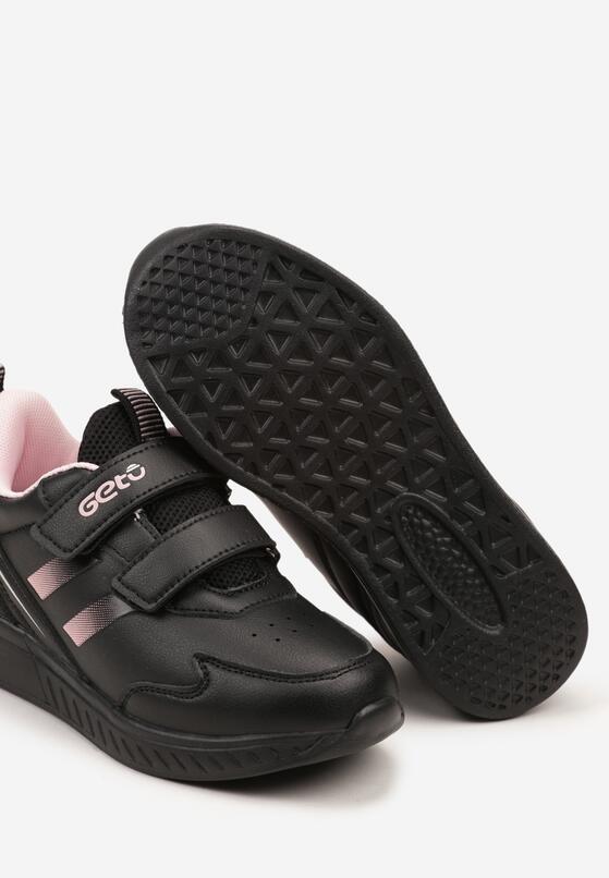 Czarno-Różowe Buty Sportowe Sneakersy na Płaskiej Podeszwie Ozdobione Paskami Naviora 3