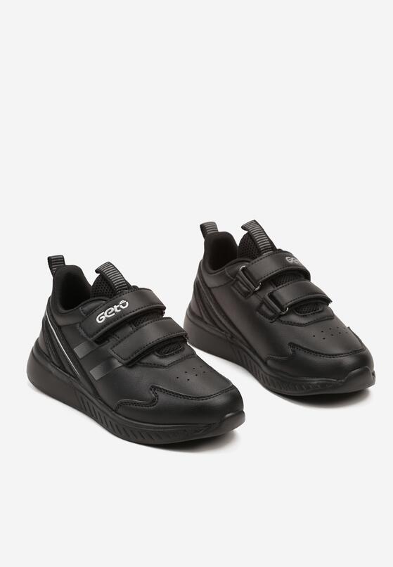 Czarne Buty Sportowe Sneakersy na Płaskiej Podeszwie Ozdobione Paskami Naviora 2