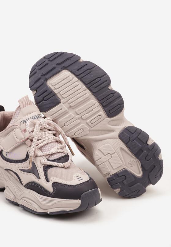 Różowe Płaskie Buty Sportowe Sneakersy z Geometrycznym Zdobieniem i Perforacją Navitae 3