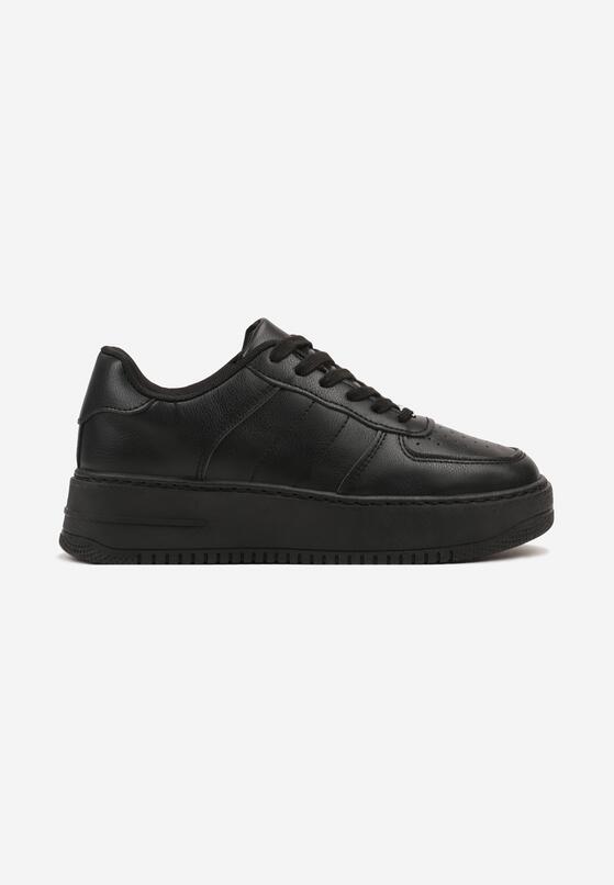 Czarne Klasyczne Sznurowane Sneakersy na Płaskiej Podeszwie z Perforacją Vlineya 4