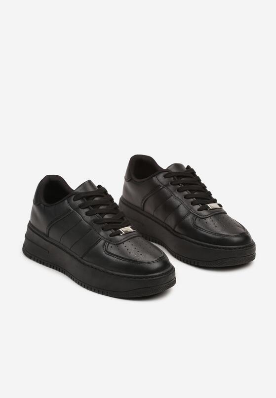 Czarne Klasyczne Sznurowane Sneakersy na Płaskiej Podeszwie z Perforacją Vlineya 5