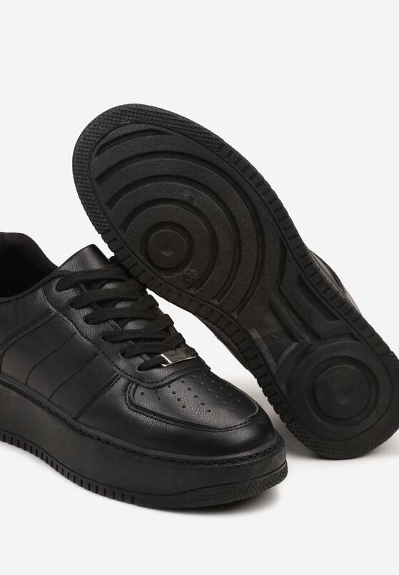 Czarne Klasyczne Sznurowane Sneakersy na Płaskiej Podeszwie z Perforacją Vlineya 6