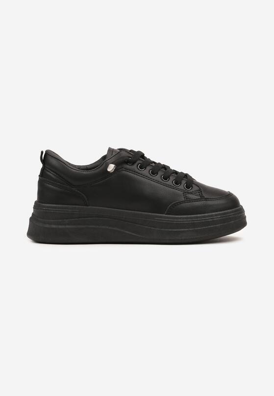 Czarne Klasyczne Sneakersy na Płaskiej Podeszwie Ozdobione Przeszyciami Naviria 4