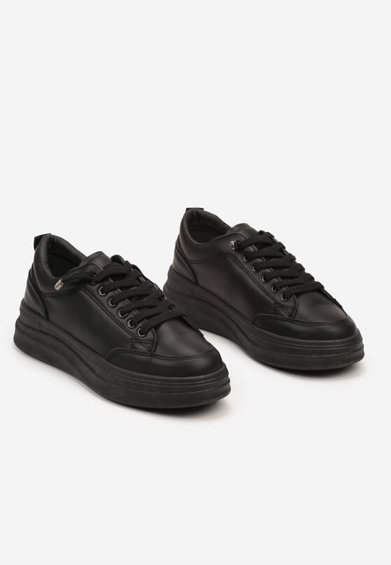 Czarne Klasyczne Sneakersy na Płaskiej Podeszwie Ozdobione Przeszyciami Naviria 5