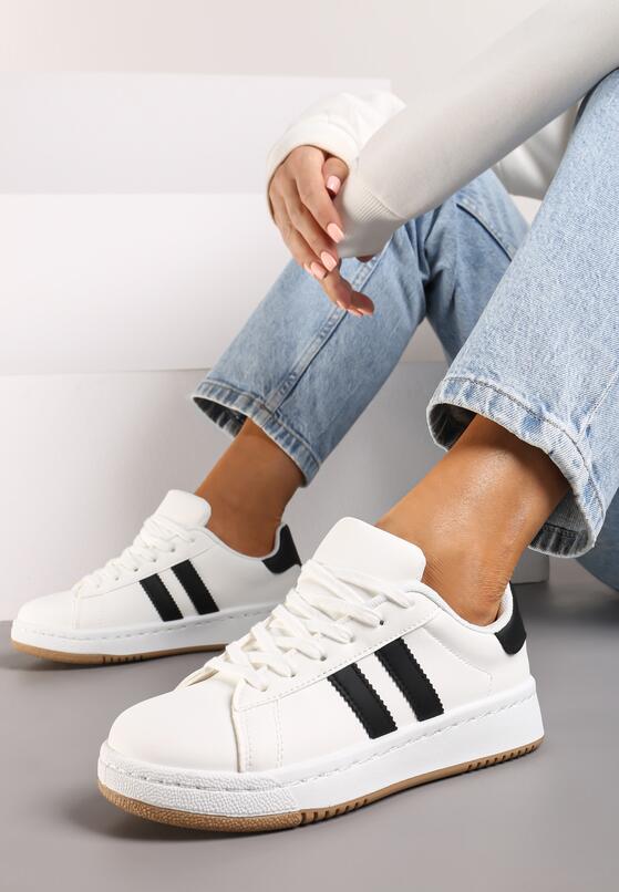 Białe Płaskie Sneakersy z Kontrastowymi Paskami Navisana 2