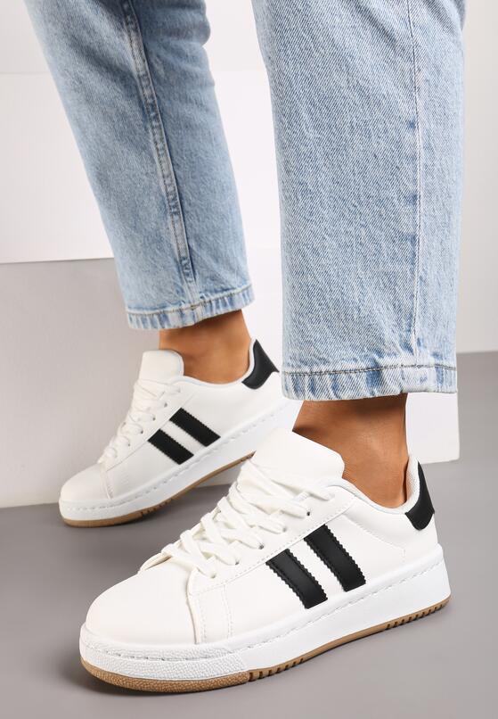 Białe Płaskie Sneakersy z Kontrastowymi Paskami Navisana 3