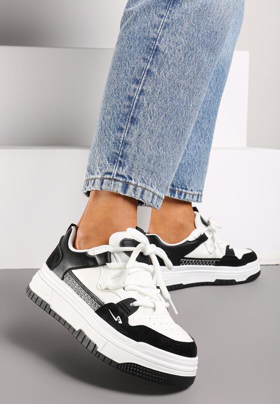 Czarne Płaskie Klasyczne Sneakersy Sznurowane Mlitha 2
