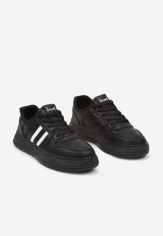Czarno-Białe Sneakersy na Płaskiej Podeszwie Ozdobione Paskami Noraria 5