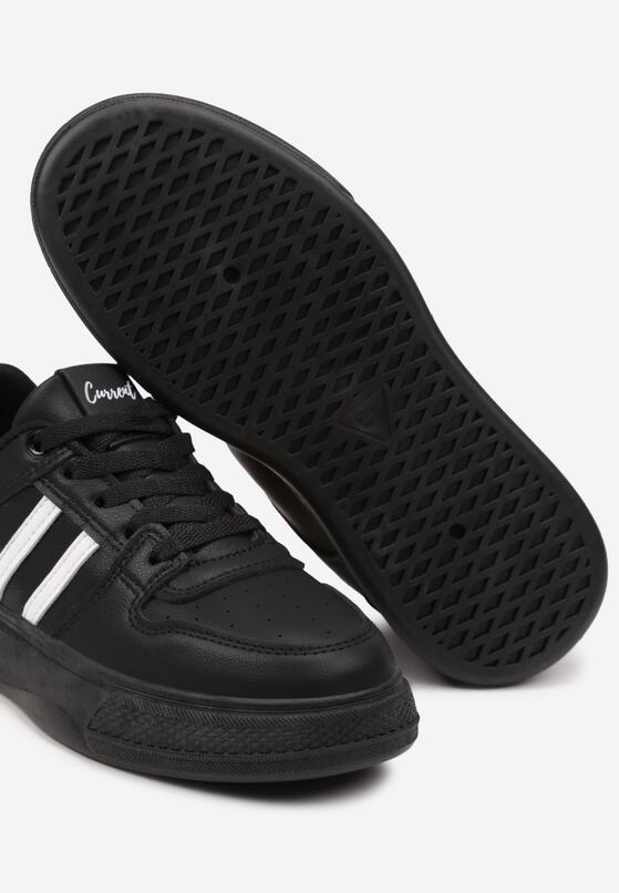 Czarno-Białe Sneakersy na Płaskiej Podeszwie Ozdobione Paskami Noraria 6
