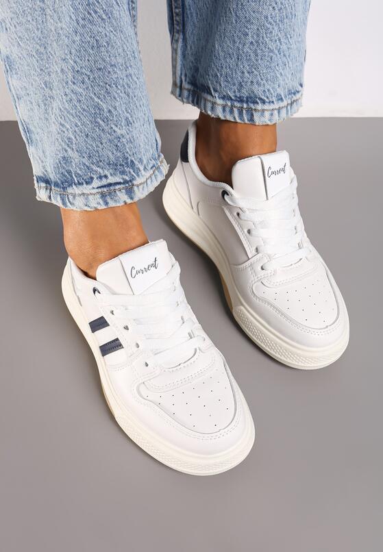 Biało-Niebieskie Sneakersy na Płaskiej Podeszwie Ozdobione Paskami Noraria 3