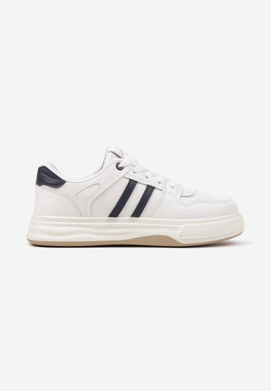 Biało-Niebieskie Sneakersy na Płaskiej Podeszwie Ozdobione Paskami Noraria 4