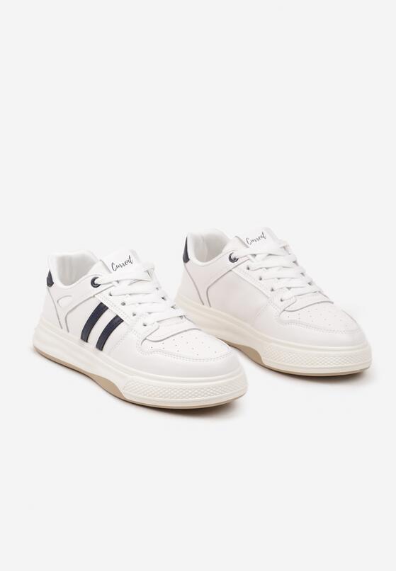 Biało-Niebieskie Sneakersy na Płaskiej Podeszwie Ozdobione Paskami Noraria 5
