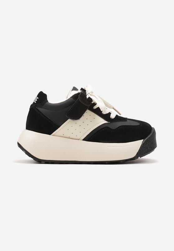 Czarno-Beżowe Sznurowane Buty Sportowe Sneakersy na Grubej Podeszwie z Geometrycznym Wzorem Esemaria 1