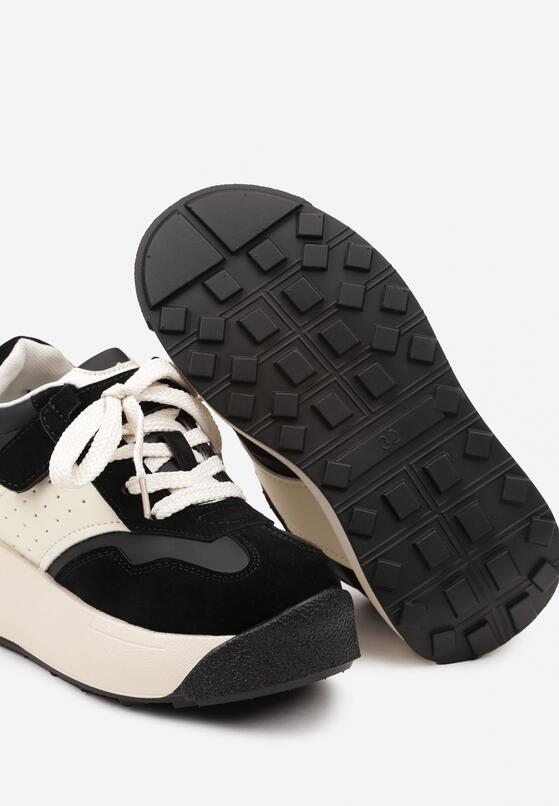 Czarno-Beżowe Sznurowane Buty Sportowe Sneakersy na Grubej Podeszwie z Geometrycznym Wzorem Esemaria 3