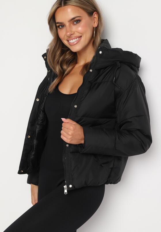 Czarna Pikowana Kurtka Puffer z Kapturem Miviera 3