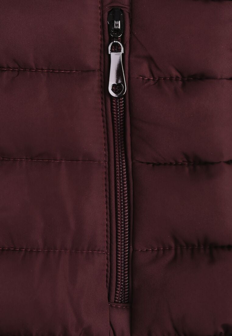 Bordowa Pikowana Kurtka z Kapturem i Sznurkami Miviana 8