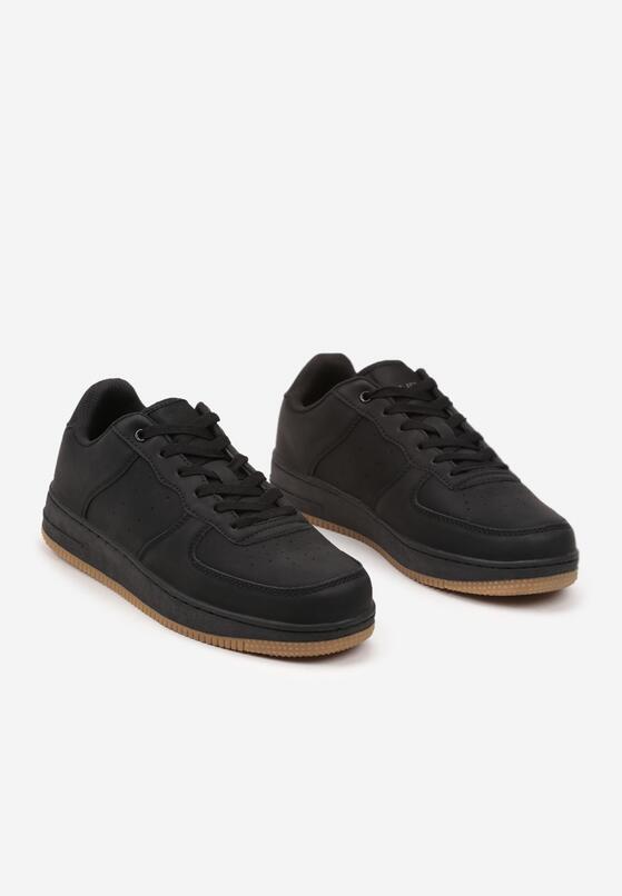 Czarne Płaskie Sznurowane Buty Sportowe Sneakersy na Tłoczonej Podeszwie Milivina 2