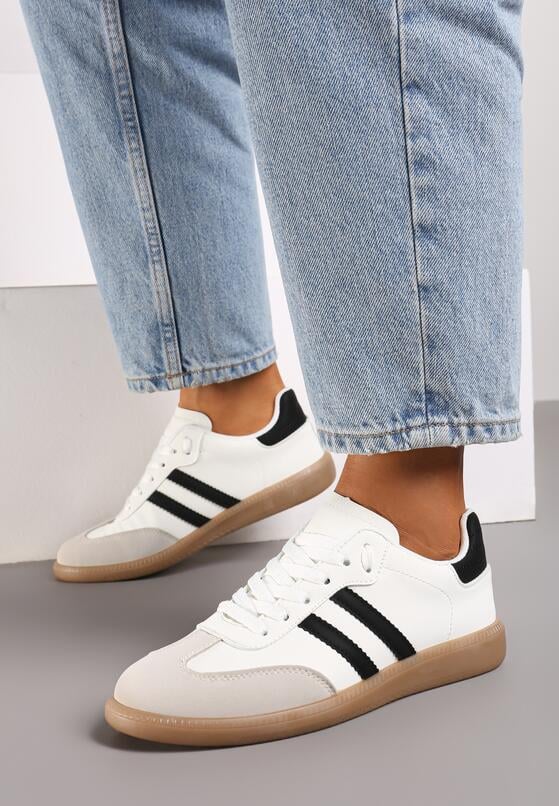 Biało-Czarne Płaskie Sneakersy Ozdobione Paskami Glaria 2