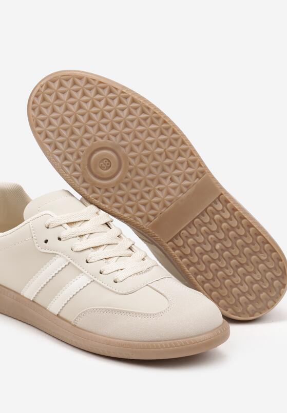 Beżowe Płaskie Sneakersy Ozdobione Paskami Glaria 6