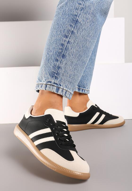Czarne Płaskie Sneakersy Ozdobione Paskami Glaria 2