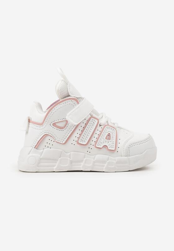 Biało-Różowe Buty Sportowe Sneakersy na Płaskiej Podeszwie z Geometrycznym Wzorem na Rzep Vlitha 1