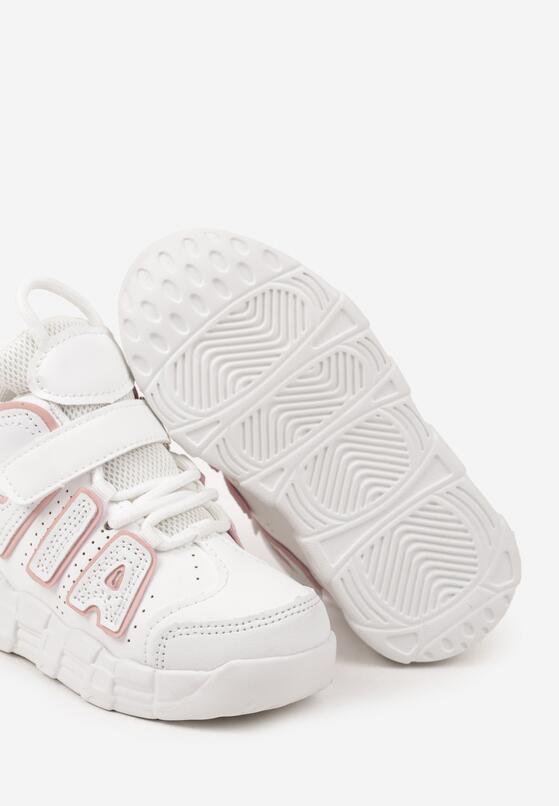 Biało-Różowe Buty Sportowe Sneakersy na Płaskiej Podeszwie z Geometrycznym Wzorem na Rzep Vlitha 3