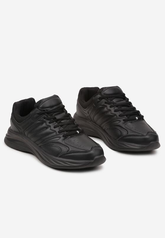 Czarne Płaskie Sznurowane Buty Sportowe Wykończone Tłoczeniem Evilnne 2