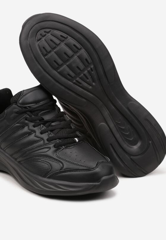 Czarne Płaskie Sznurowane Buty Sportowe Wykończone Tłoczeniem Evilnne 3