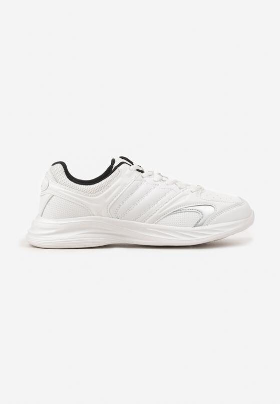 Białe Płaskie Sznurowane Buty Sportowe Wykończone Tłoczeniem Evilnne 1
